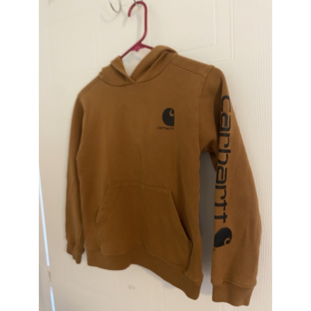 🟧🟧🟧 CARHARTT BROWN PULLOVER HOODIE SWEATSHIRT YOUTH 10-12 EXCELLENT 0101